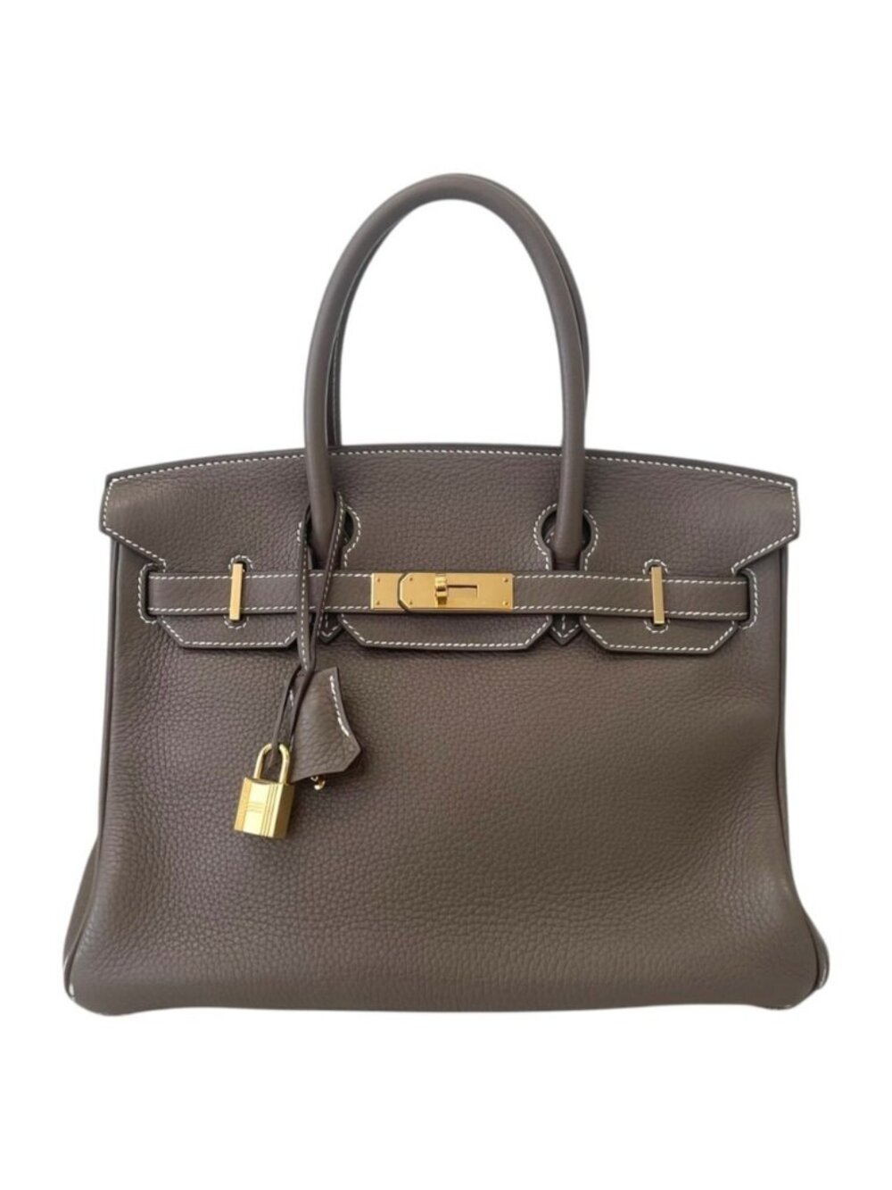 Hermes Birkin 30 Taurillon Clemence Handbag Etoupe Gold